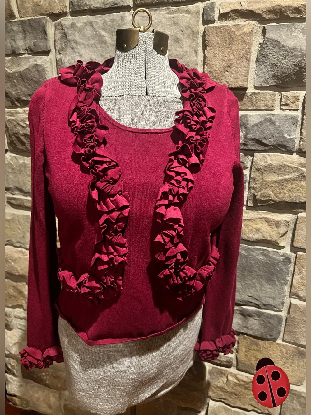 Belldini Magenta Ruffle-Trim Knit Cardigan and Tank